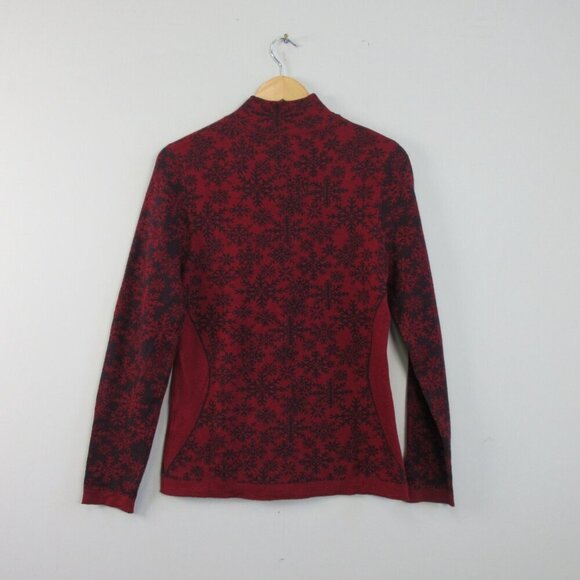 Neve Women Full Zip Sweater M Red Merino Wool Snowflake Maya Performance 292 - Picture 2 of 9